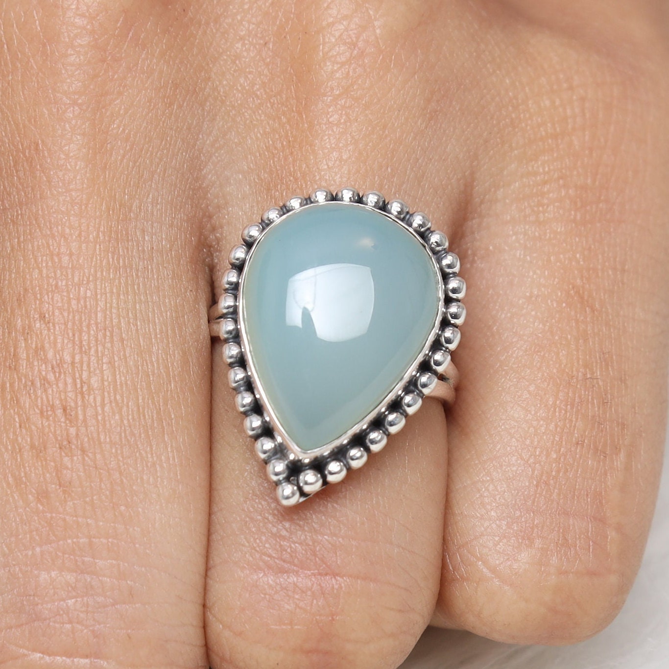 Aqua Chalcedony Sterling Silver Ring