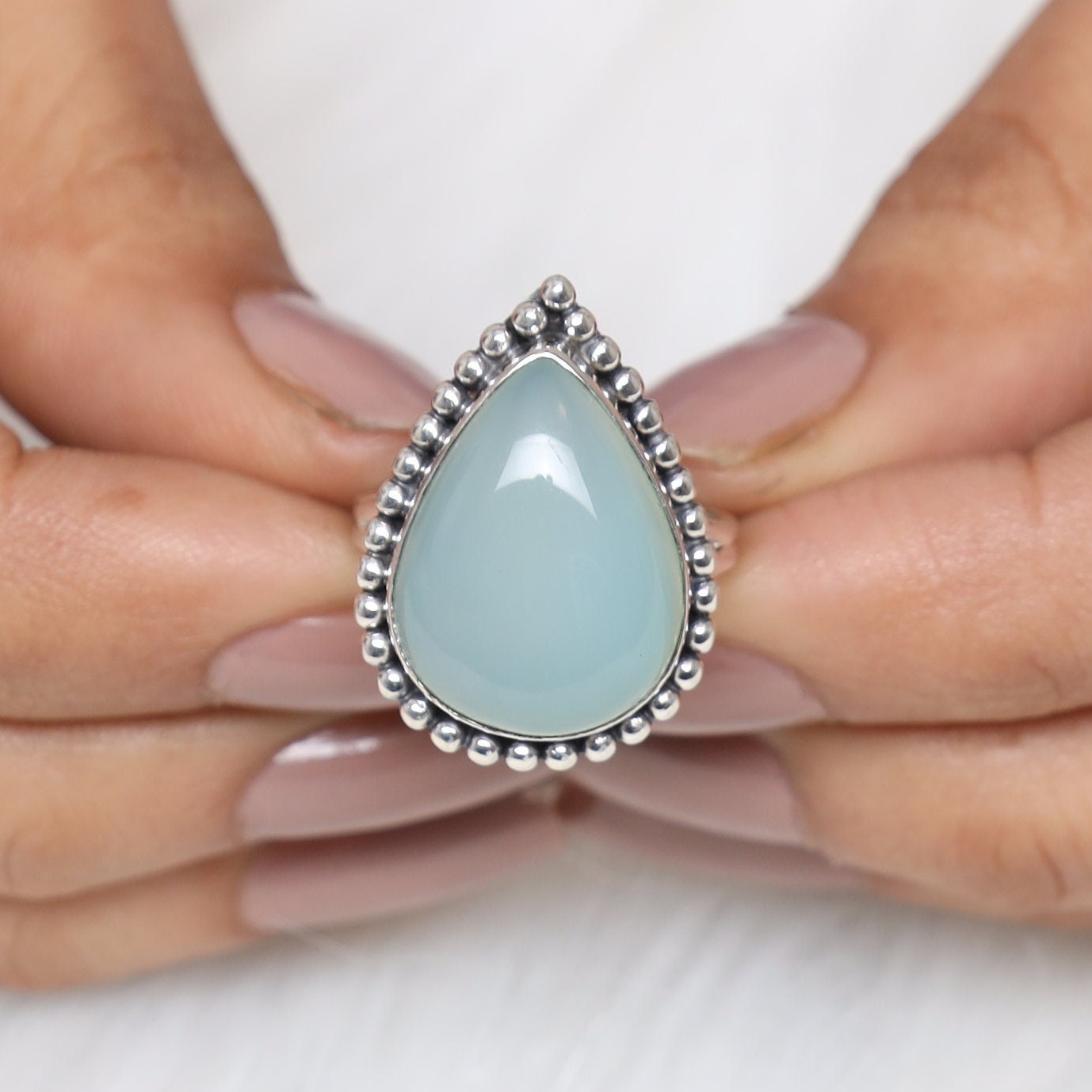 Aqua Chalcedony Sterling Silver Ring