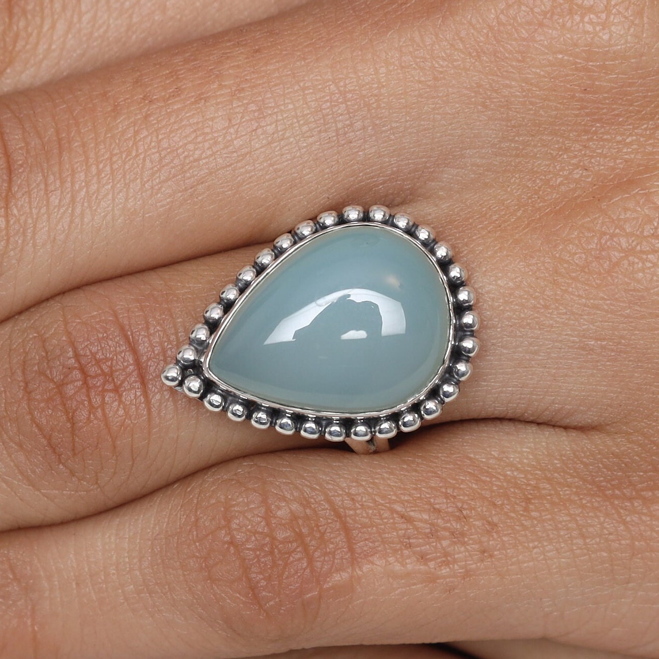 Aqua Chalcedony Sterling Silver Ring