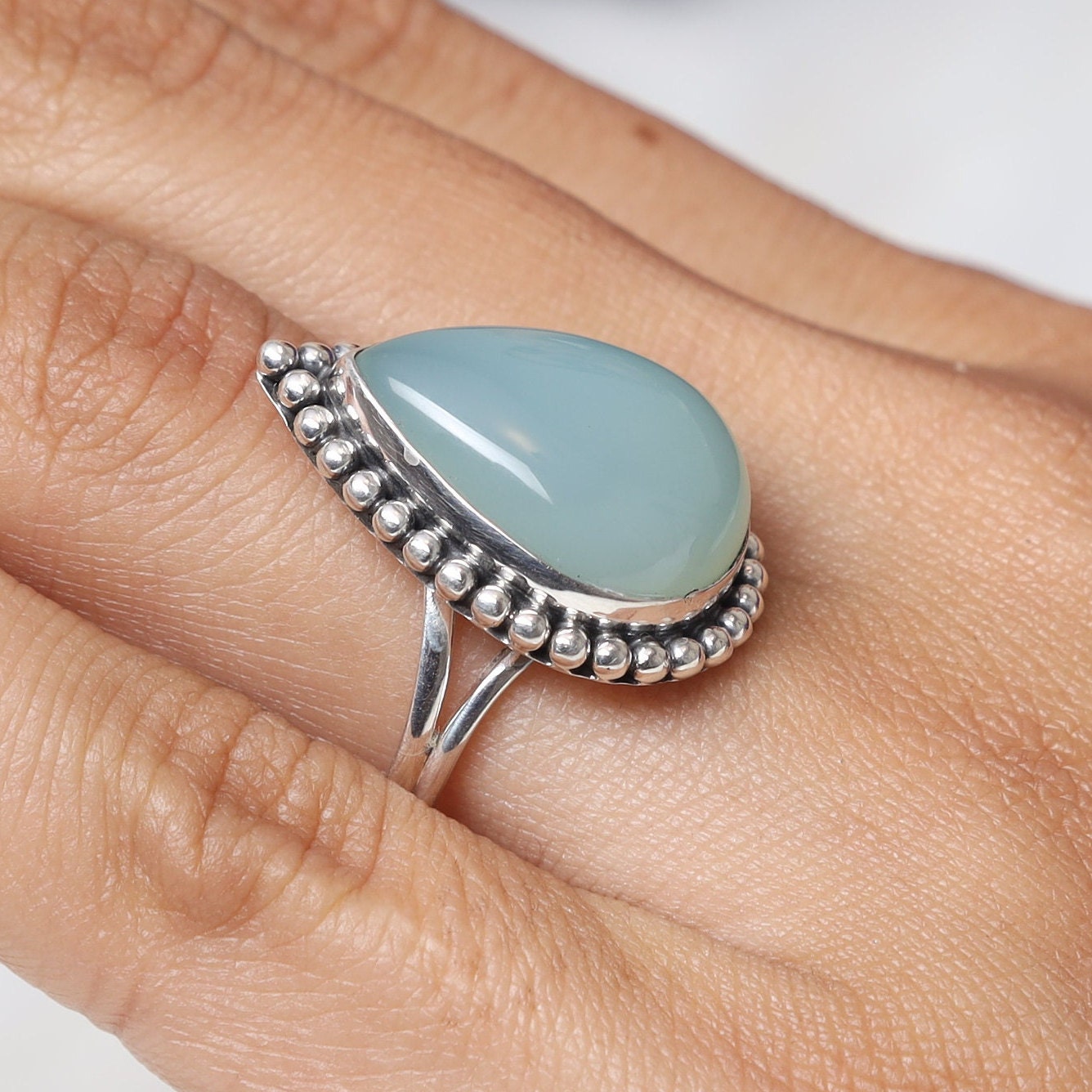 Aqua Chalcedony Sterling Silver Ring