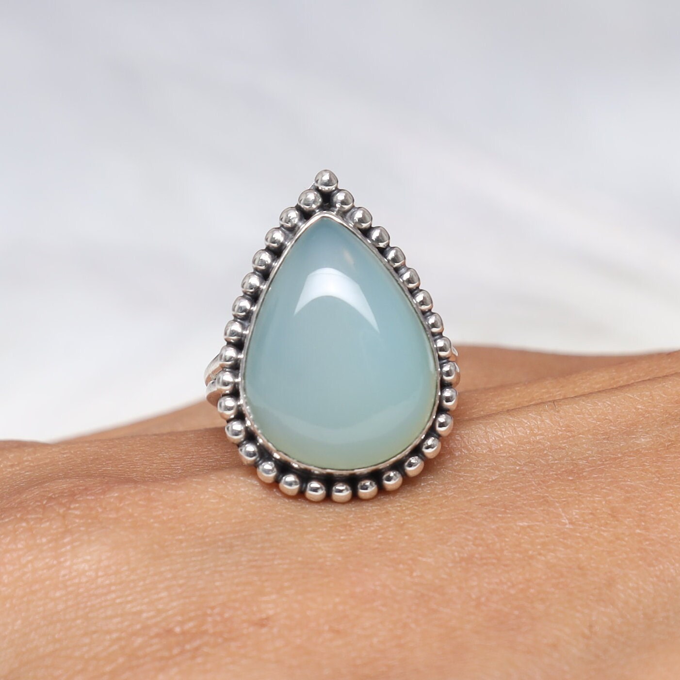 Aqua Chalcedony Sterling Silver Ring