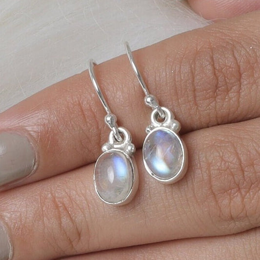 Rainbow Moonstone Sterling Silver Earrings