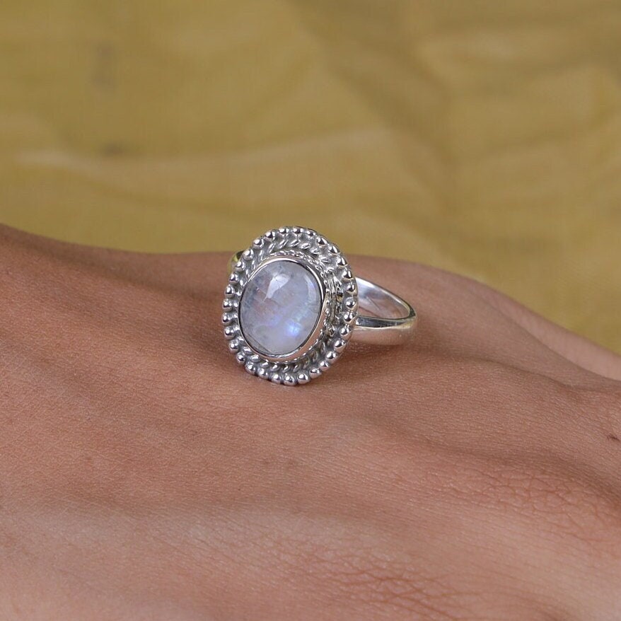 Rainbow Moonstone Sterling Silver Ring