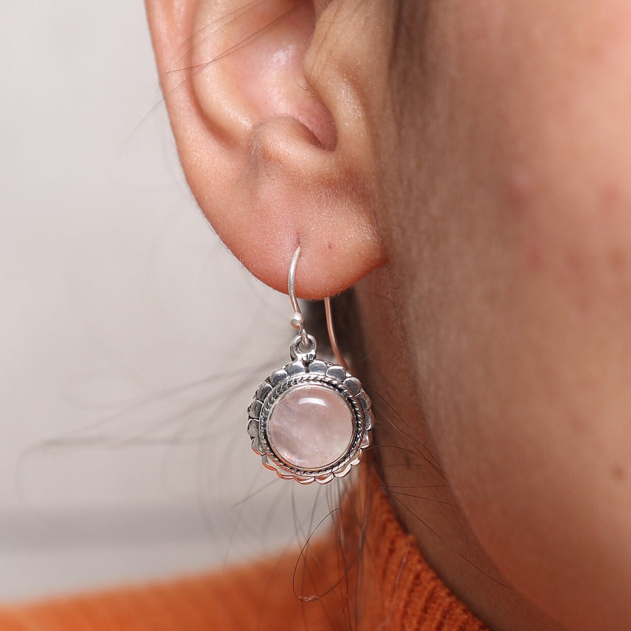 Rose Quartz Sterling Silver Earrings