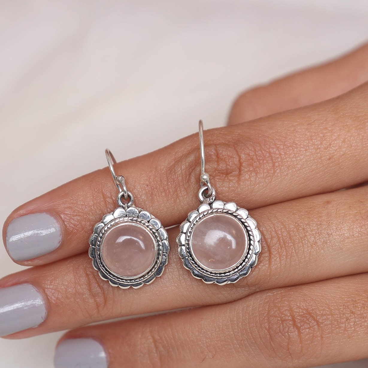 Rose Quartz Sterling Silver Earrings