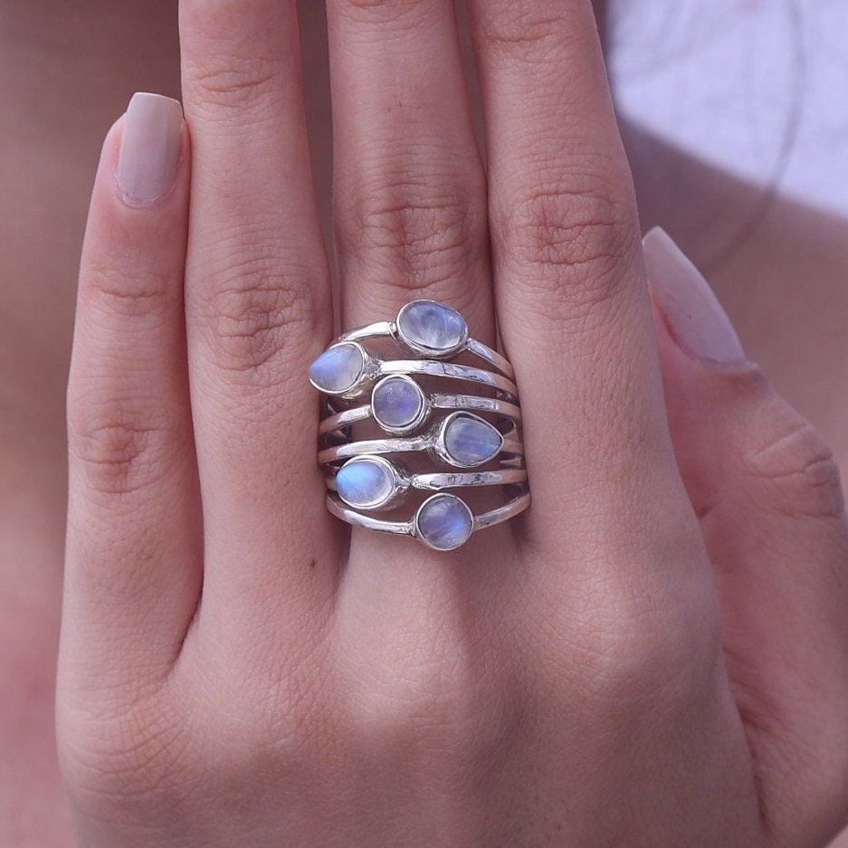 Rainbow Moonstone Sterling Silver Ring