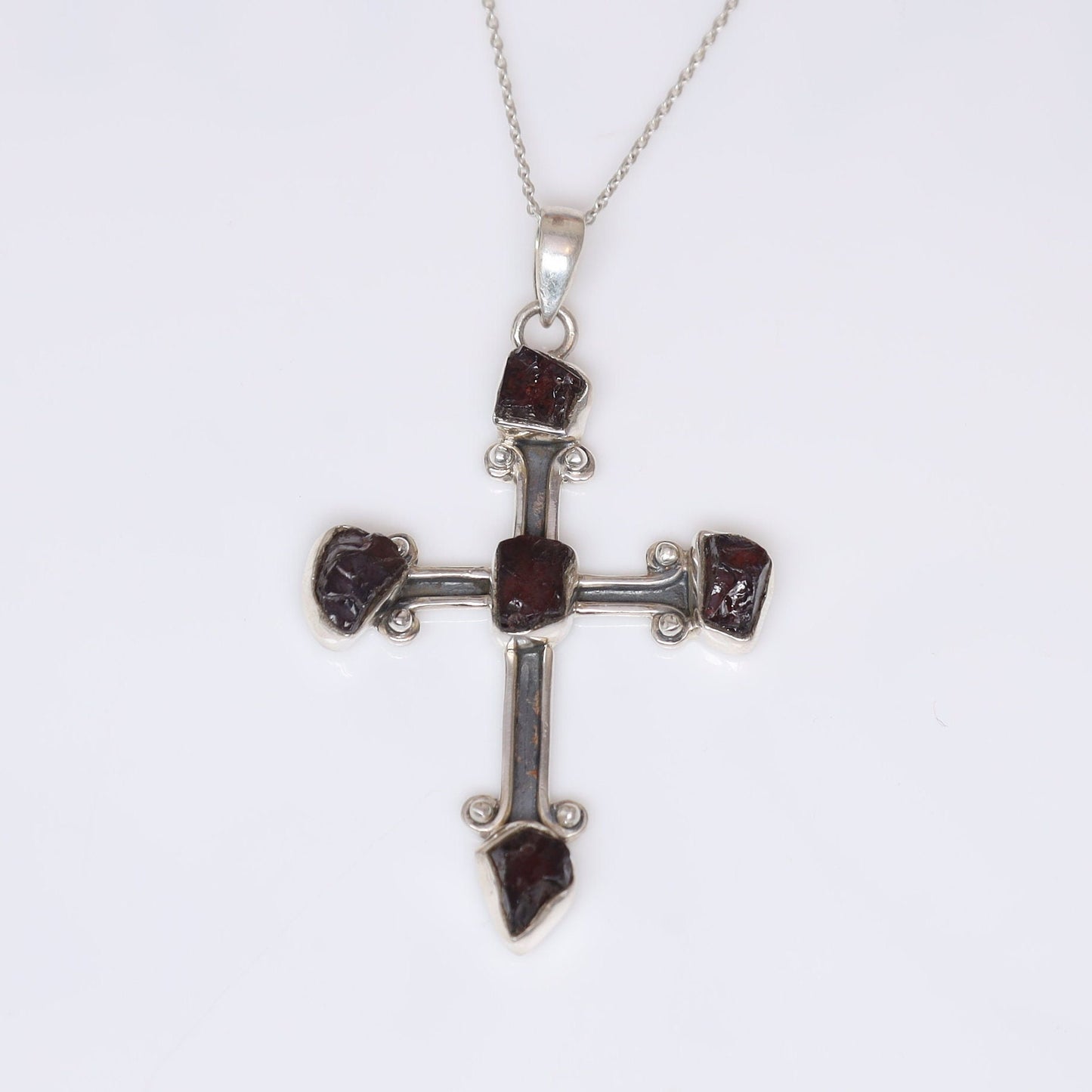 Raw Garnet Sterling Silver Pendant