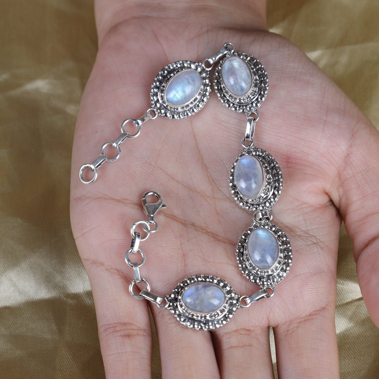 Rainbow Moonstone Sterling Silver Bracelet