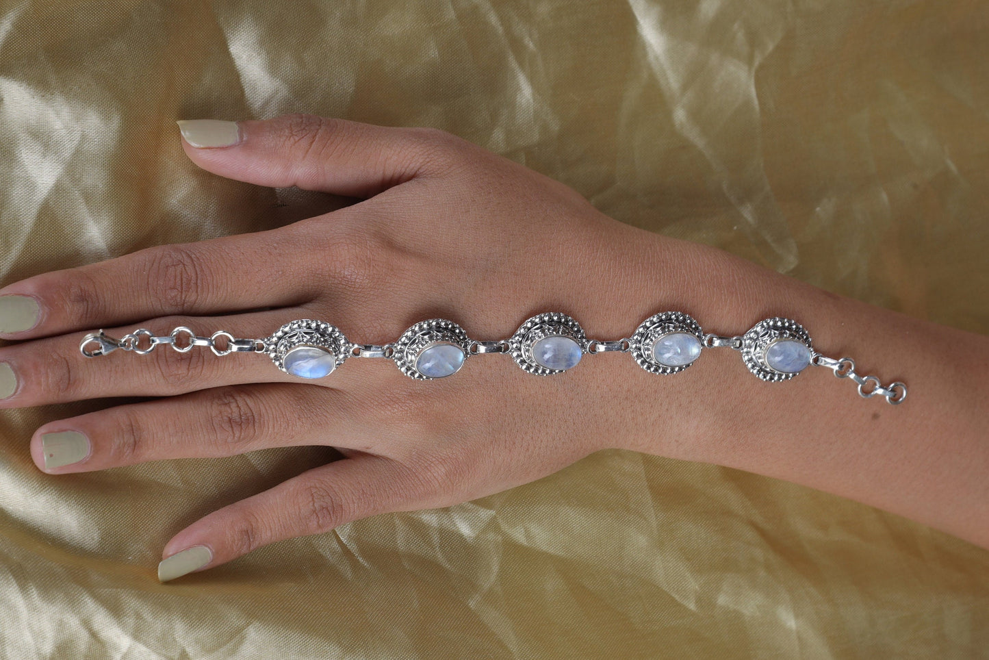 Rainbow Moonstone Sterling Silver Bracelet