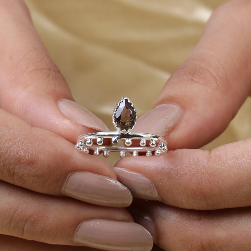 Cut Smoky Quartz Sterling Silver Ring