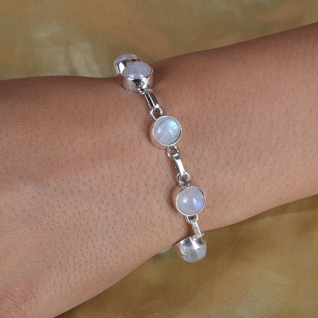 Rainbow Moonstone Sterling Silver Bracelet