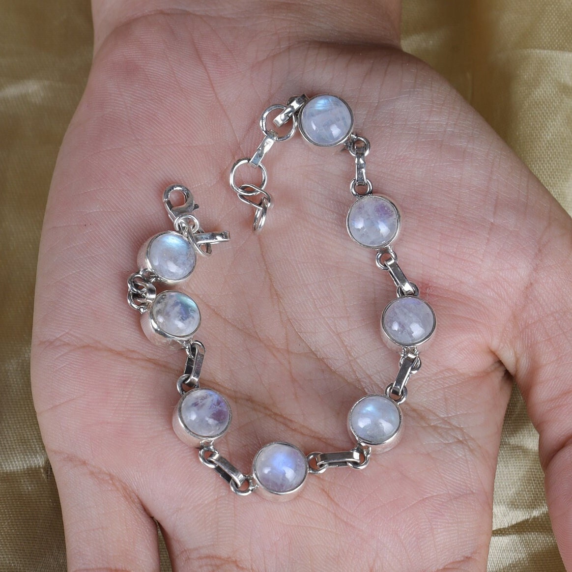 Rainbow Moonstone Sterling Silver Bracelet