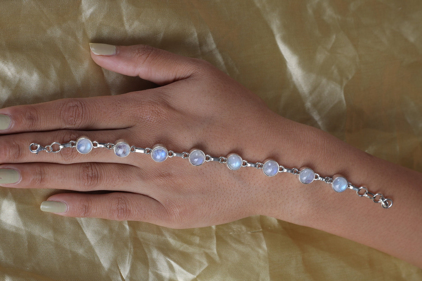 Rainbow Moonstone Sterling Silver Bracelet