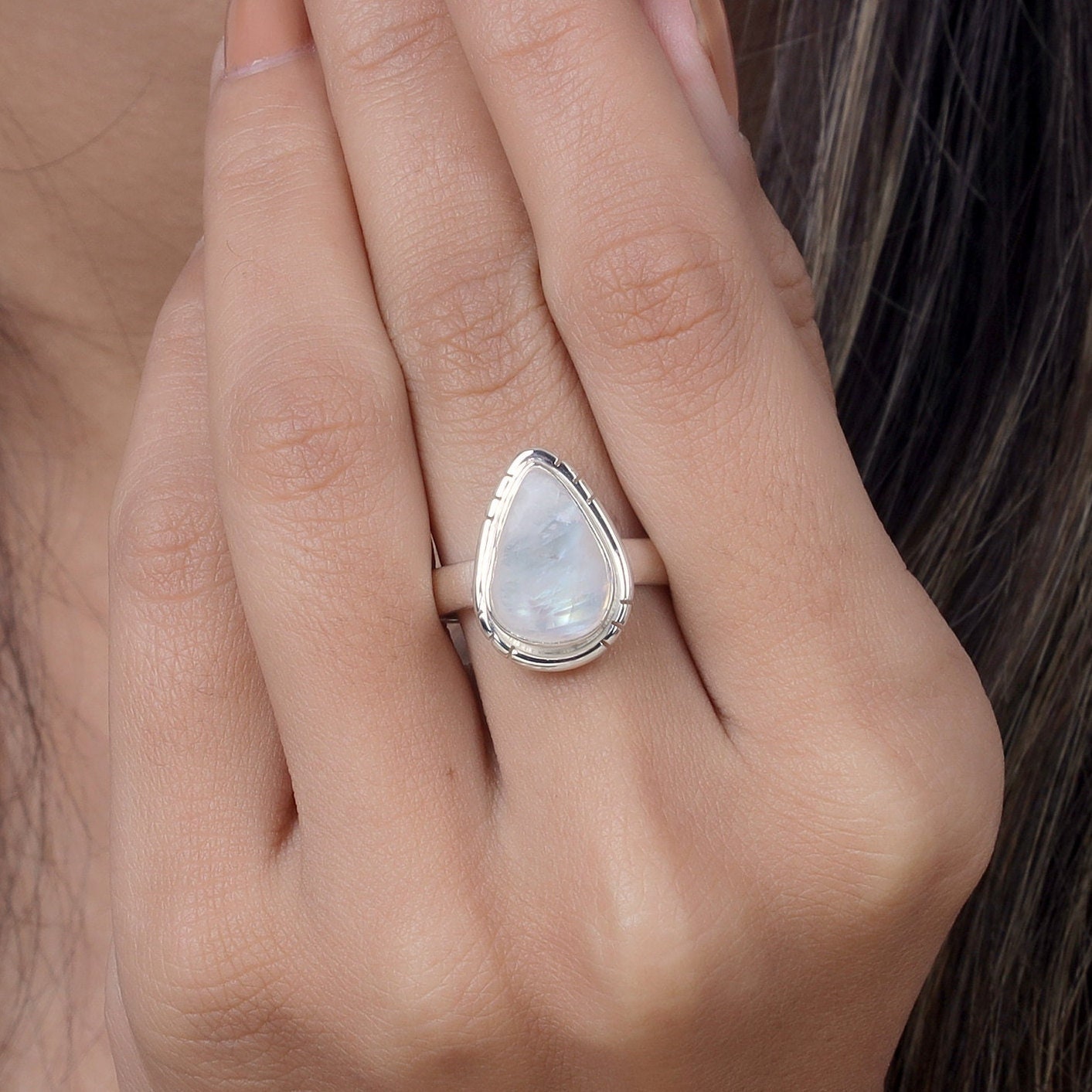 Rainbow Moonstone Sterling Silver Ring