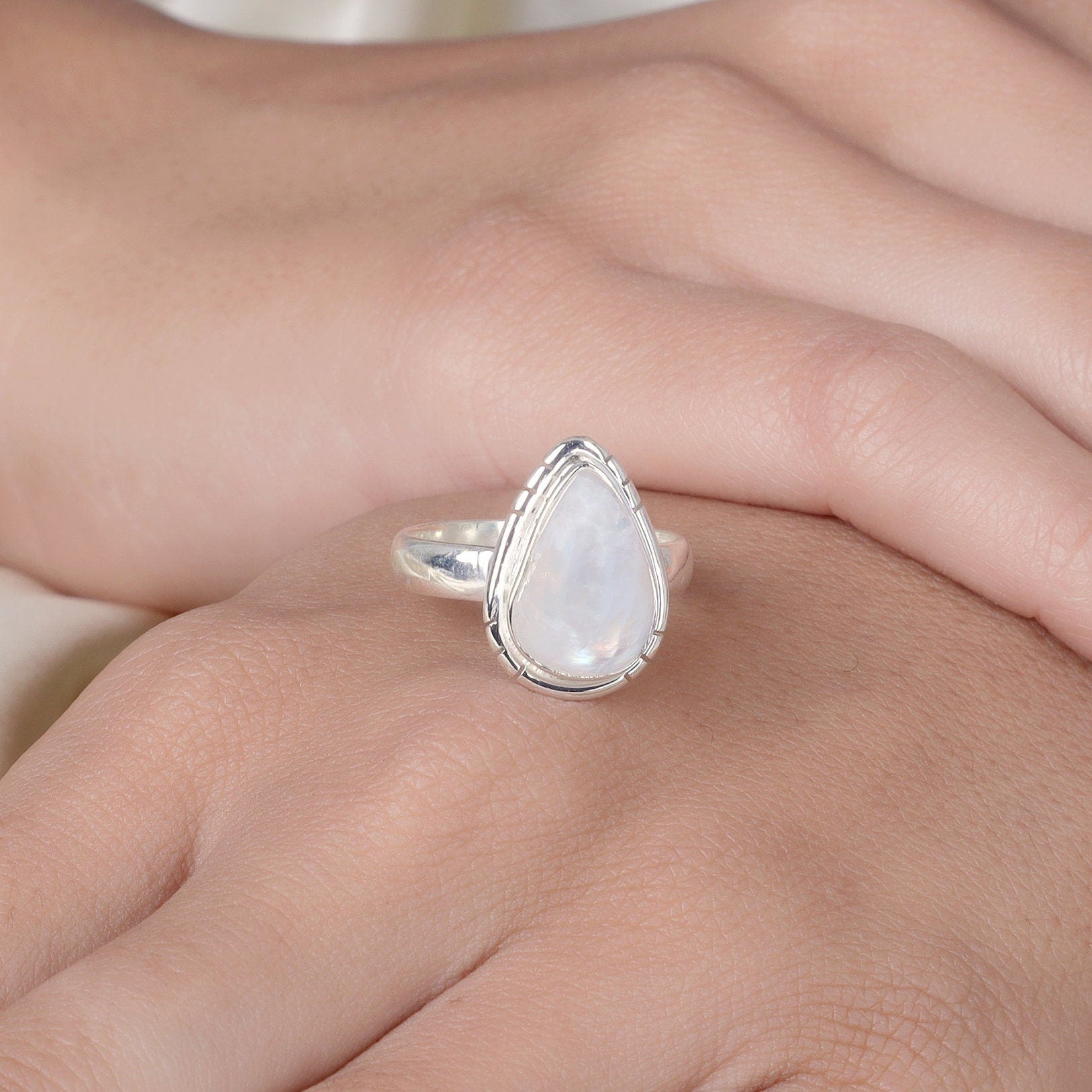 Rainbow Moonstone Sterling Silver Ring