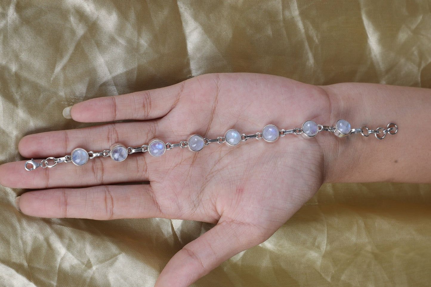 Rainbow Moonstone Sterling Silver Bracelet