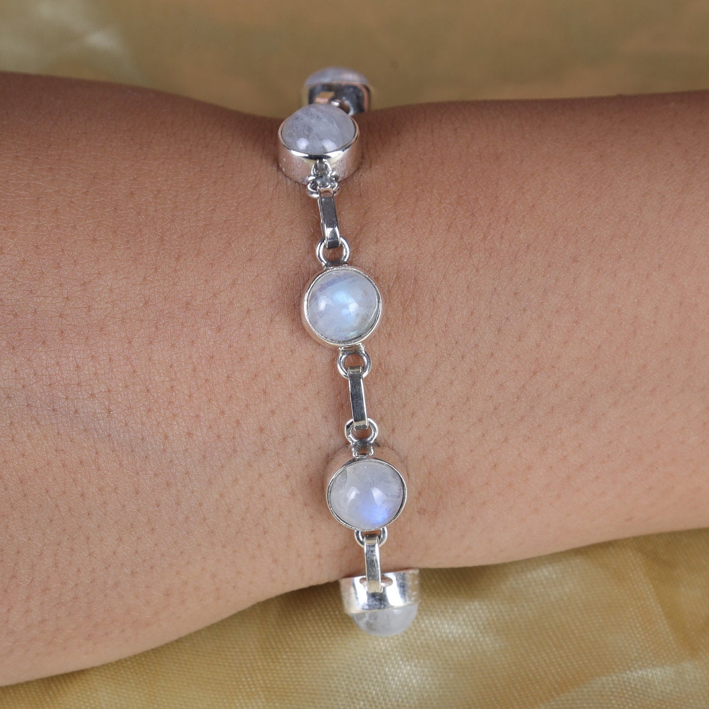 Rainbow Moonstone Sterling Silver Bracelet