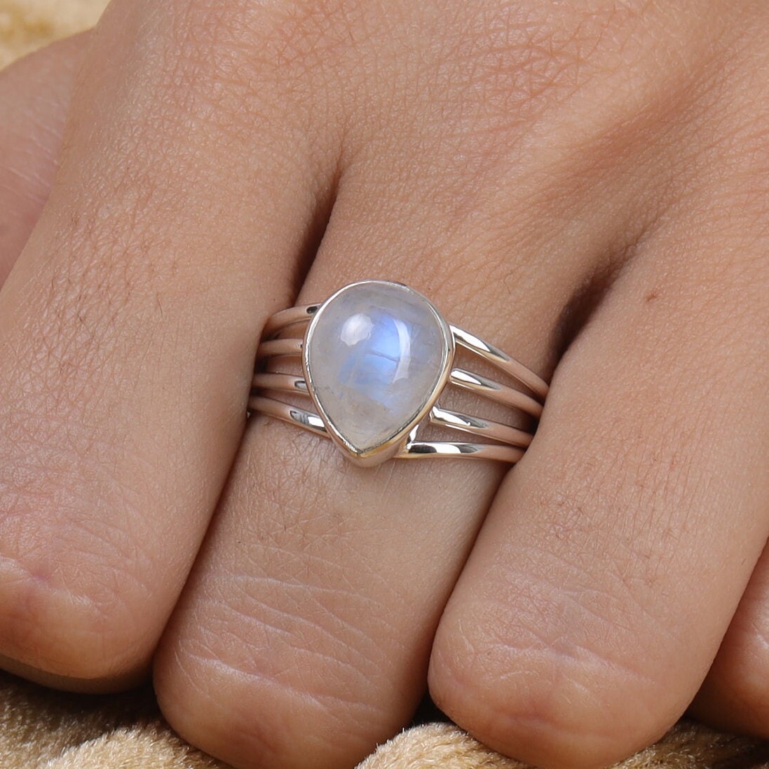 Rainbow Moonstone Sterling Silver Ring