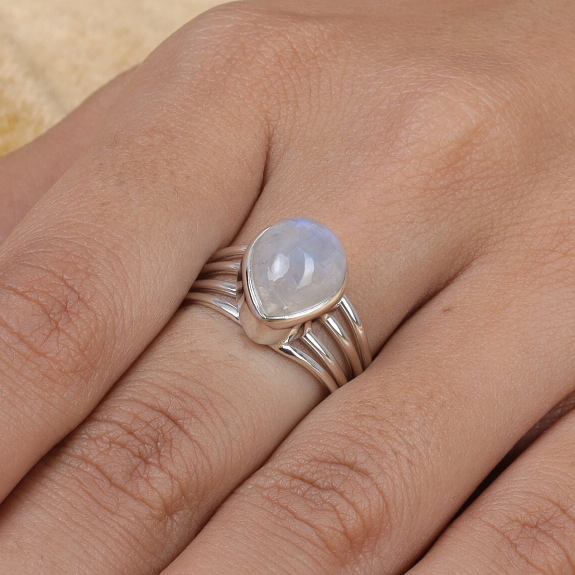 Rainbow Moonstone Sterling Silver Ring