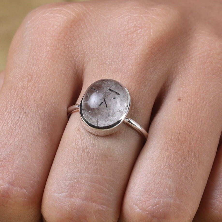 Black Rutile Sterling Silver Ring