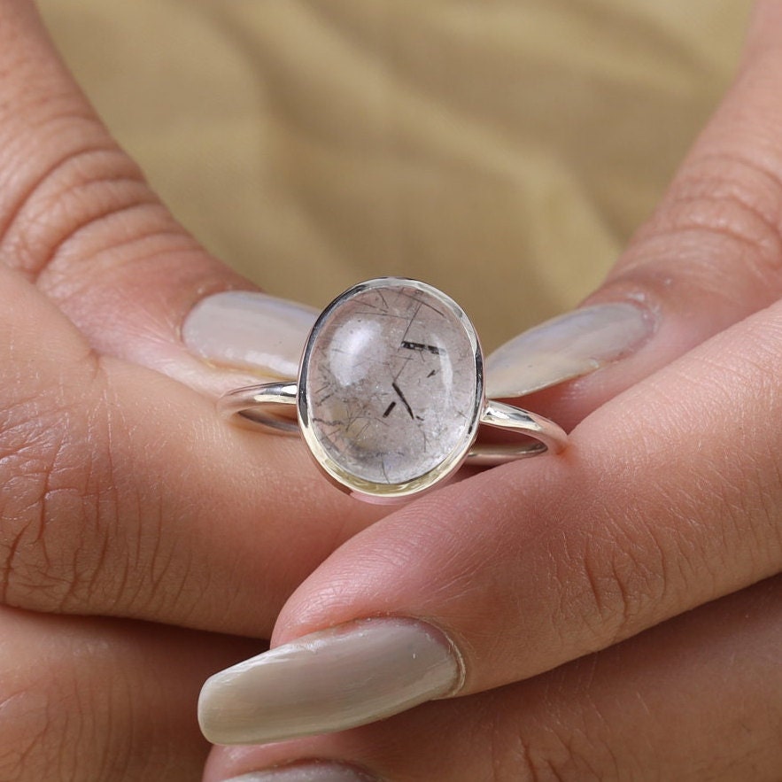 Black Rutile Sterling Silver Ring