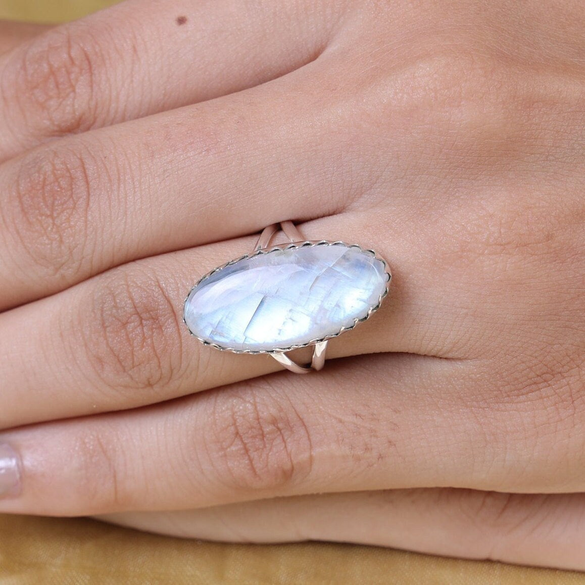 Rainbow Moonstone Sterling Silver Ring