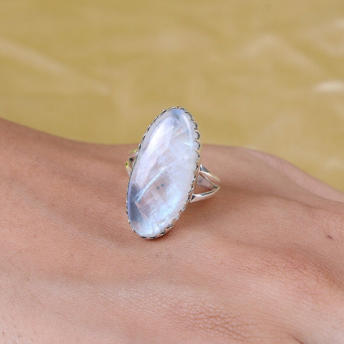 Rainbow Moonstone Sterling Silver Ring