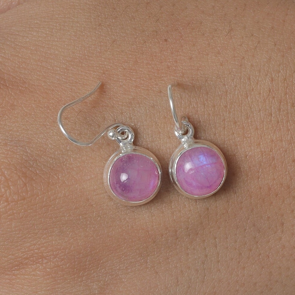 Pink Rainbow Moonstone Sterling Silver Earrings