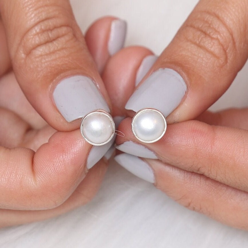 Pearl Sterling Silver Stud Earrings