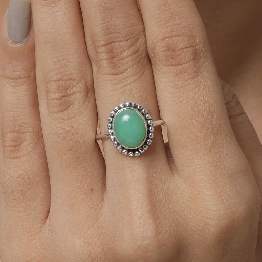 Chrysoprase 925 Sterling Silver Ring