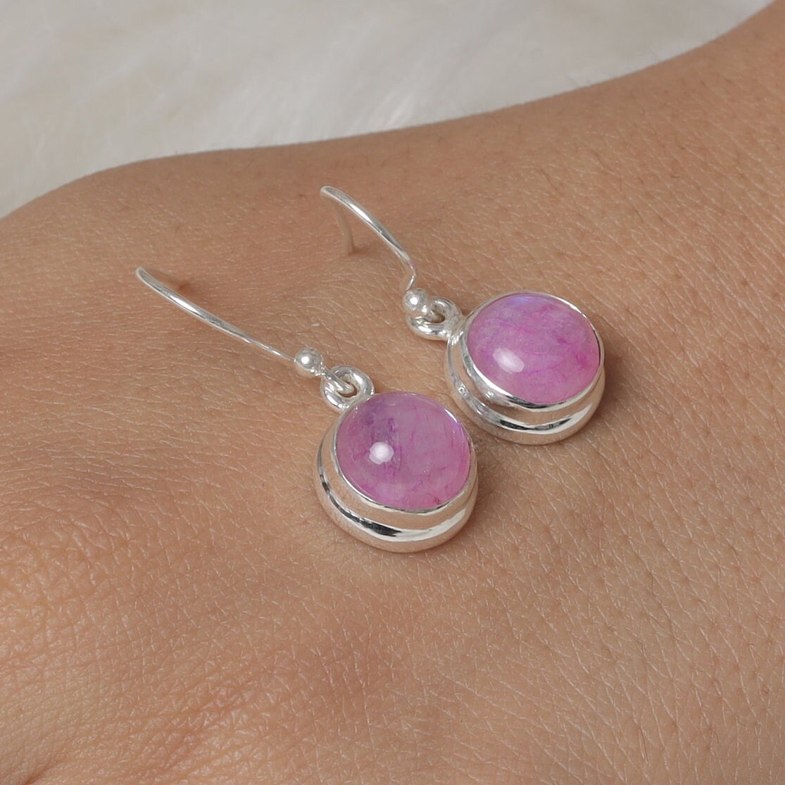 Pink Rainbow Moonstone Sterling Silver Earrings