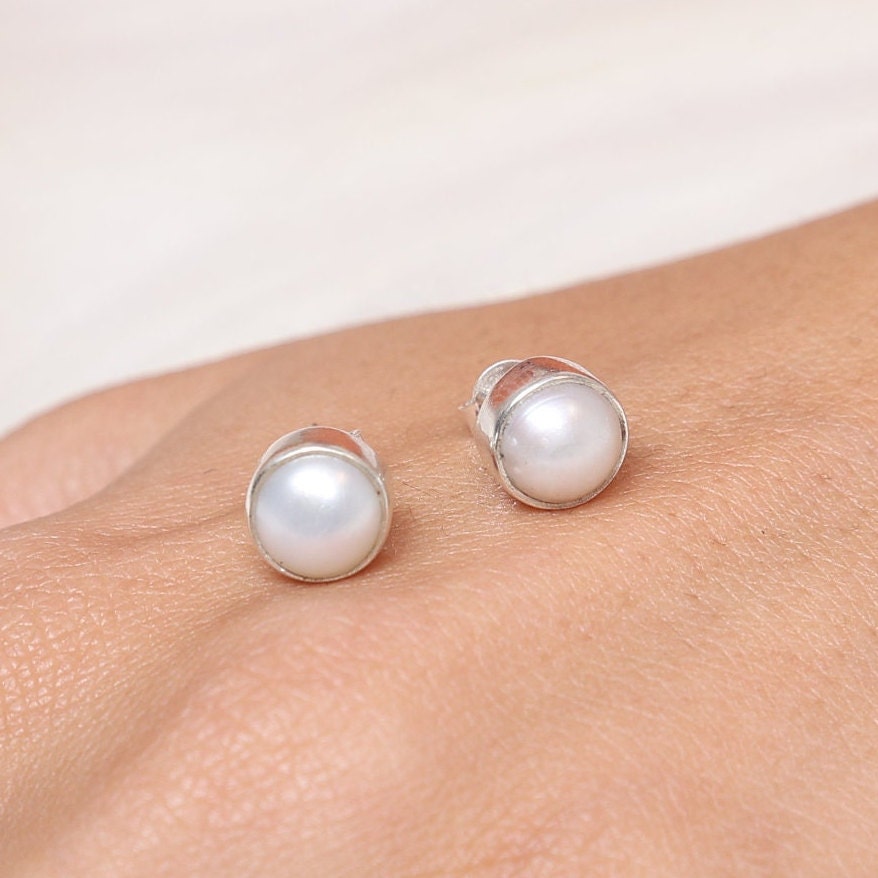 Pearl Sterling Silver Stud Earrings