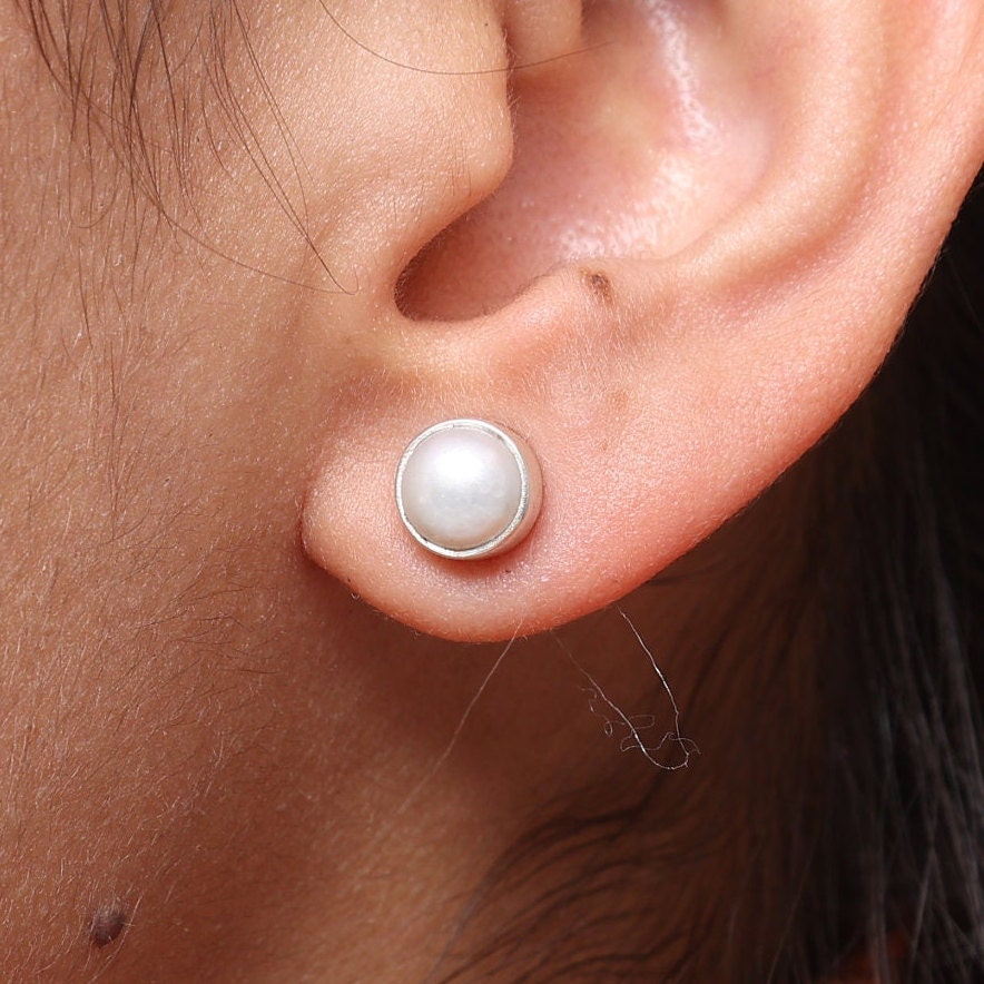 Pearl Sterling Silver Stud Earrings