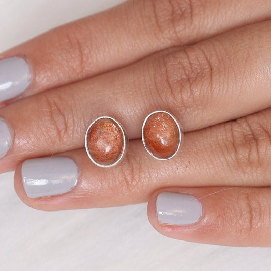 Sunstone Sterling Silver Stud Earrings