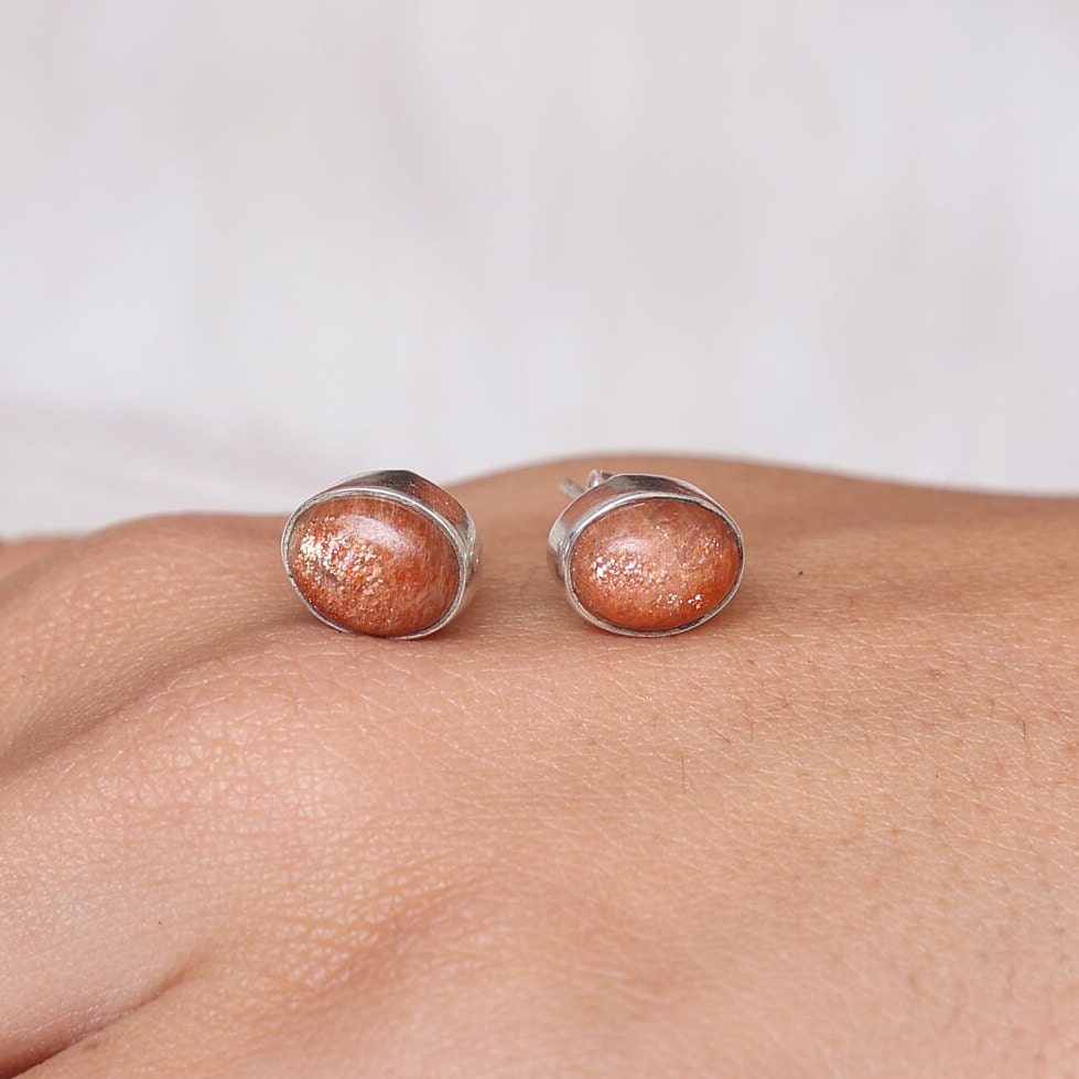 Sunstone Sterling Silver Stud Earrings