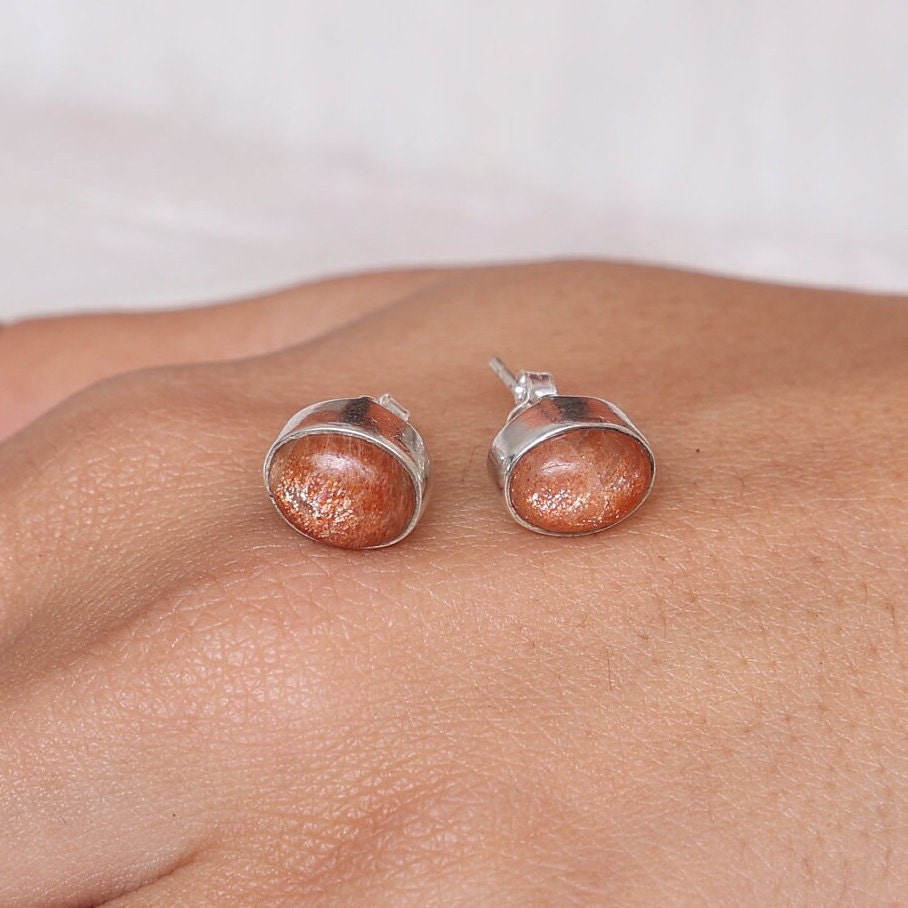 Sunstone Sterling Silver Stud Earrings