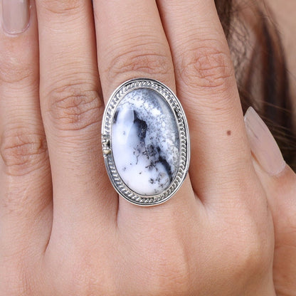 Dendrite Opal 925 Sterling Silver Ring