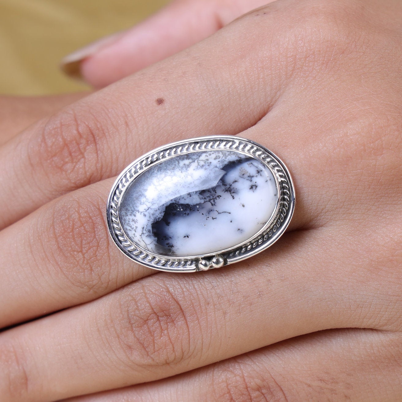 Dendrite Opal 925 Sterling Silver Ring