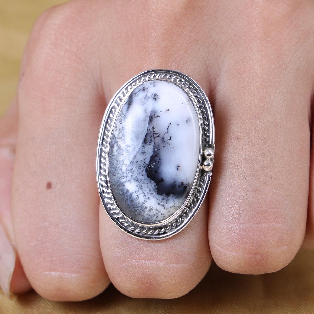 Dendrite Opal 925 Sterling Silver Ring