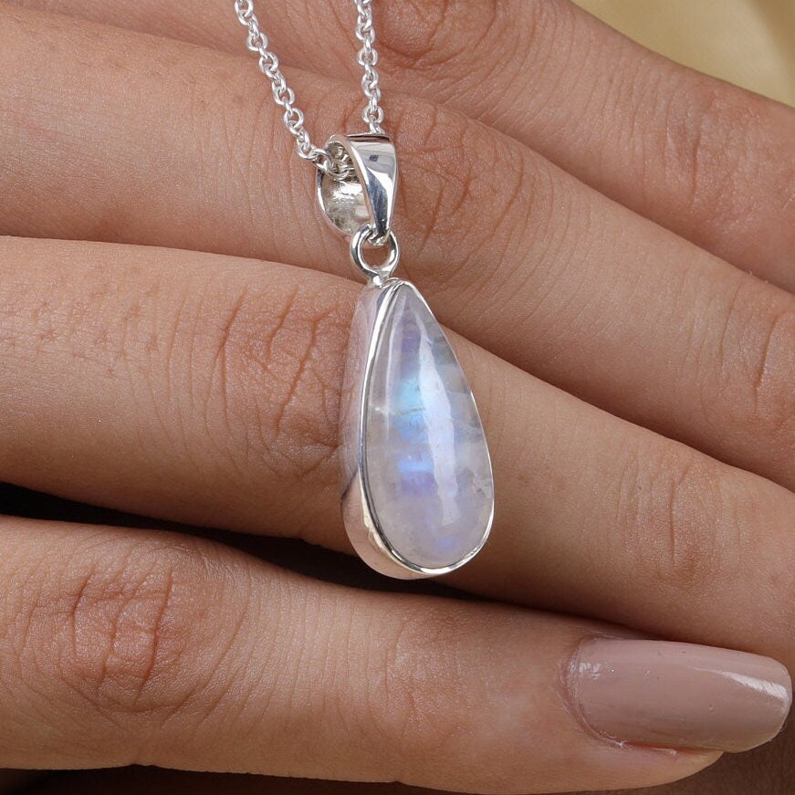 Rainbow Moonstone Sterling Silver Pendant