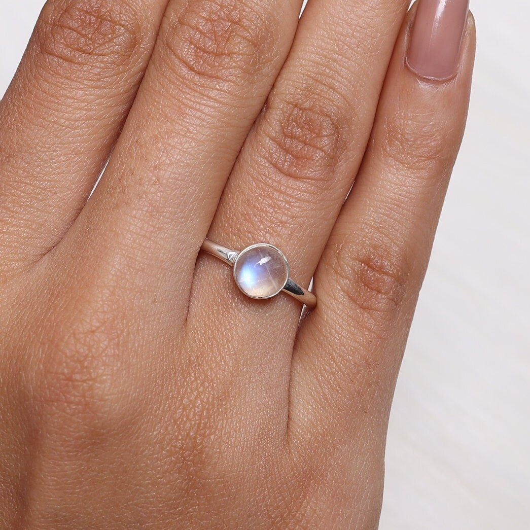 Rainbow Moonstone Sterling Silver Ring