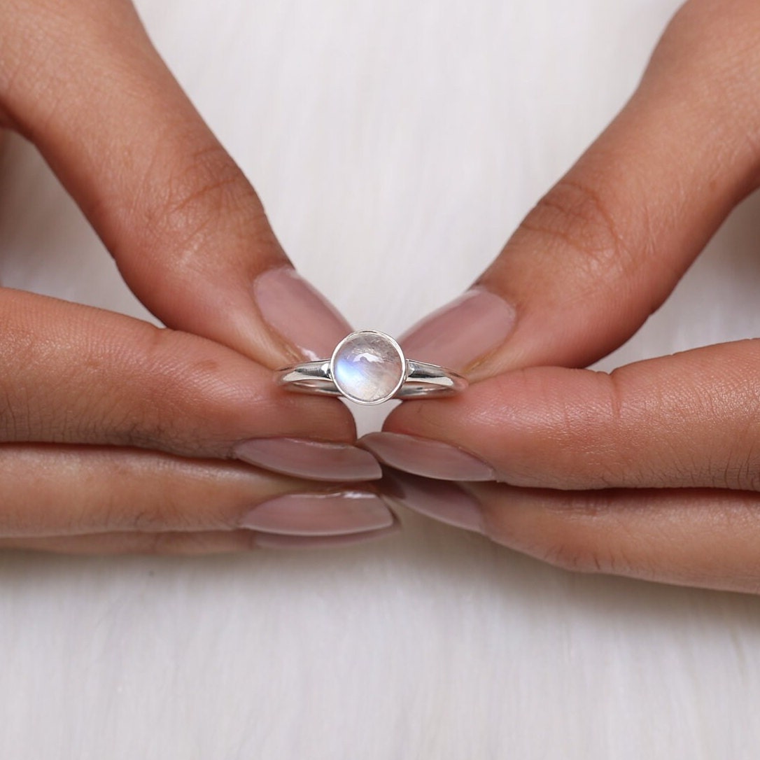 Rainbow Moonstone Sterling Silver Ring