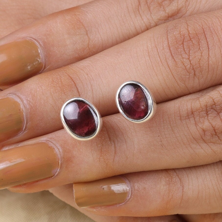 Garnet Sterling Silver Stud Earrings