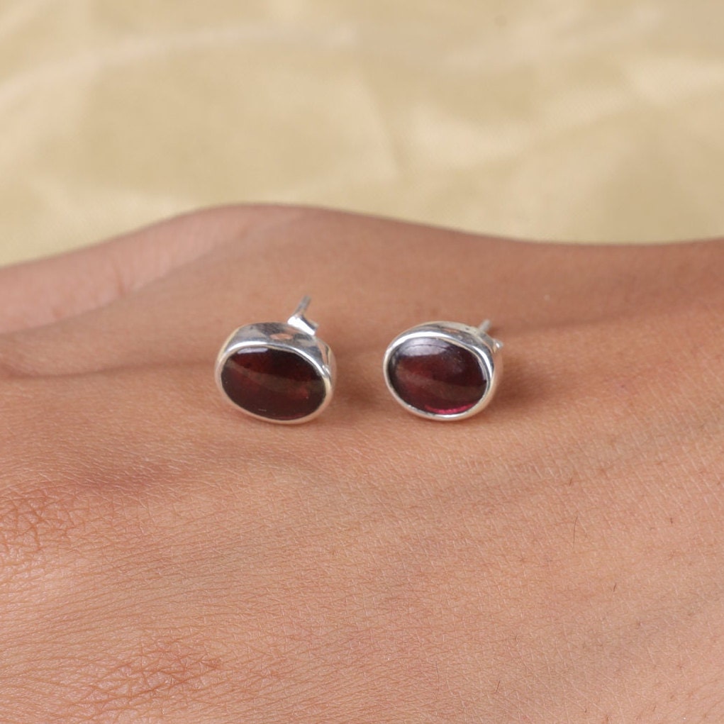 Garnet Sterling Silver Stud Earrings