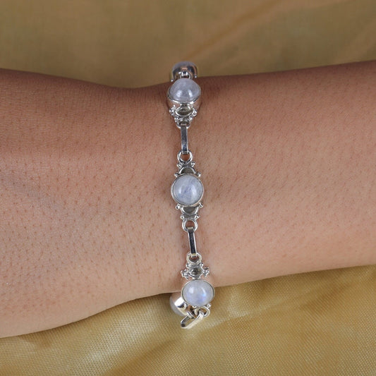 Rainbow Moonstone Sterling Silver Bracelet