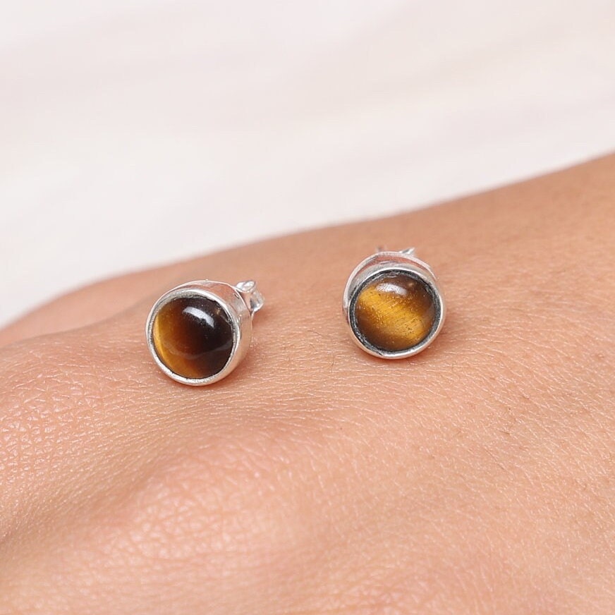 Tiger Eye Sterling Silver Stud Earrings