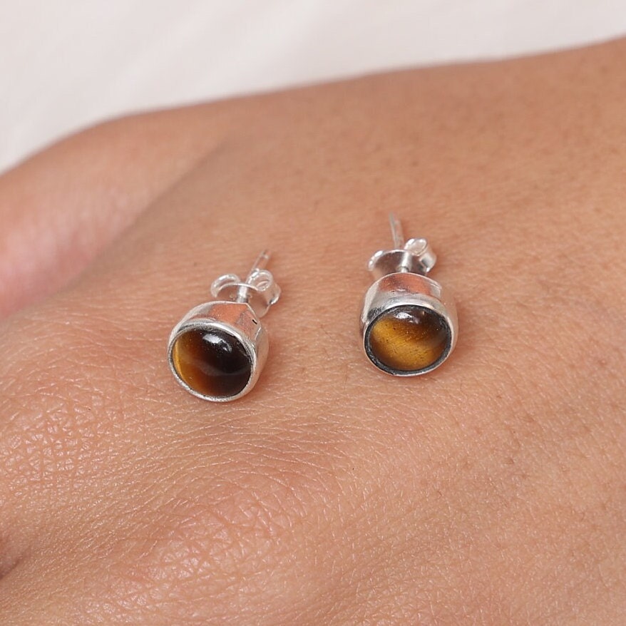 Tiger Eye Sterling Silver Stud Earrings