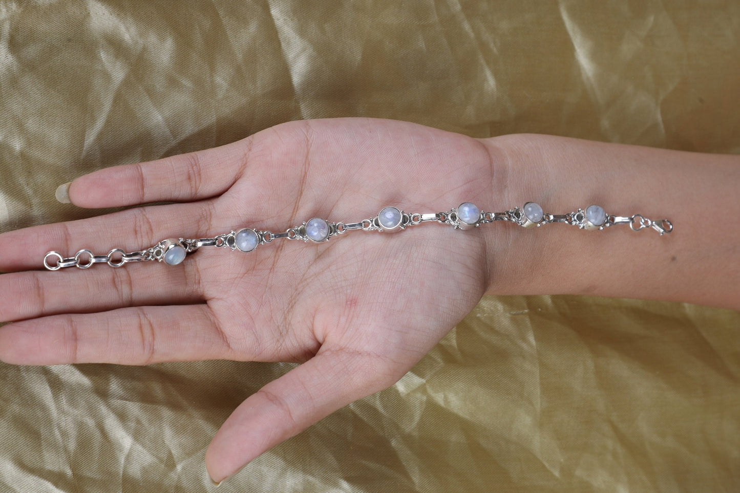 Rainbow Moonstone Sterling Silver Bracelet