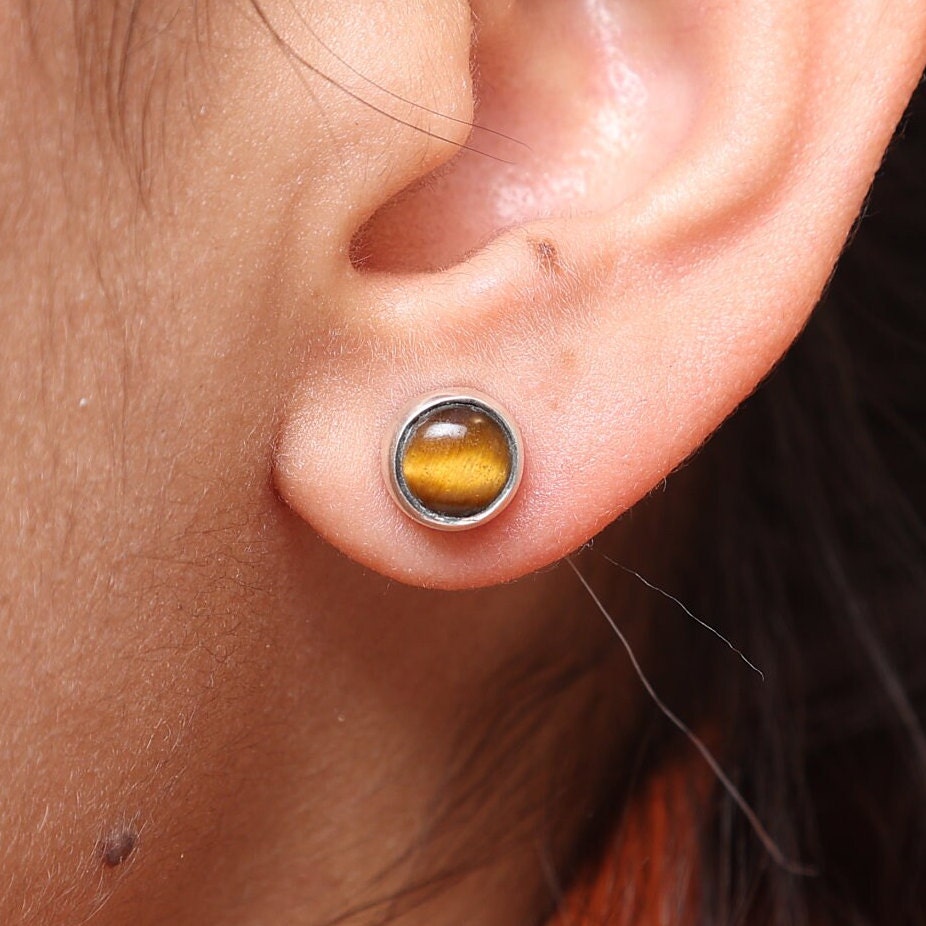 Tiger Eye Sterling Silver Stud Earrings