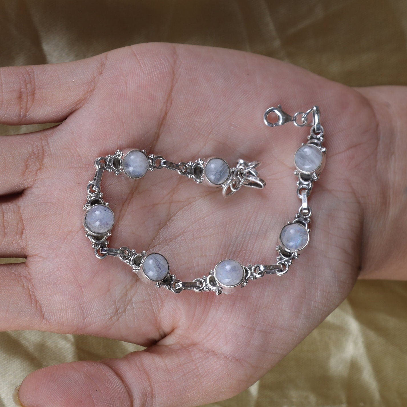 Rainbow Moonstone Sterling Silver Bracelet